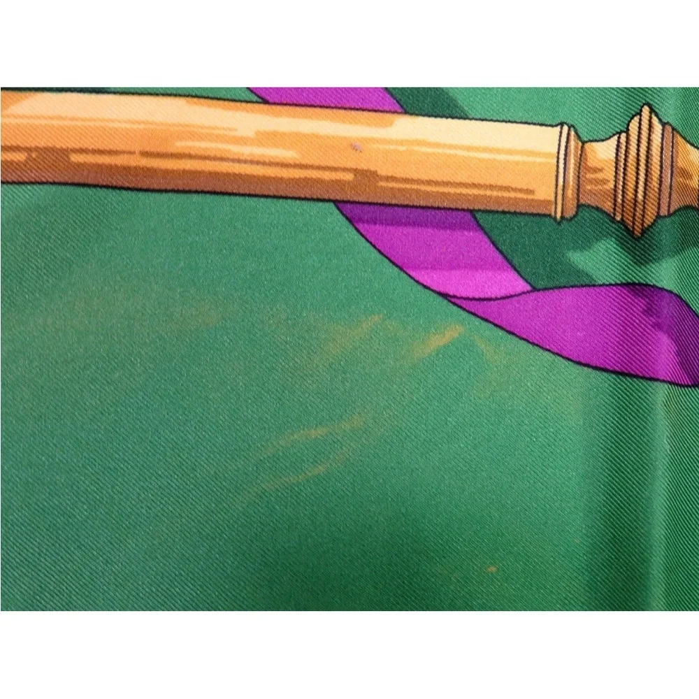 Hermes Green and Gold Scarf with Purple Accents - Picture 11 of 15